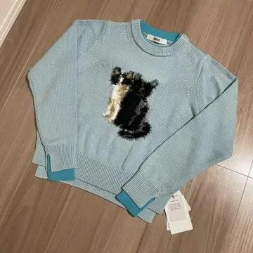 [택 포함 새상품] 퍼퍼 고양이 캣 자카드 스웨터 니트 블루