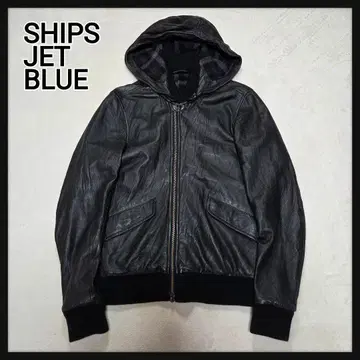 [새상품급] SHIPS JET BLUE 가죽 자켓 후드 부착 안감 체크