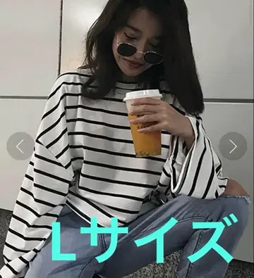 숏 기장 루즈핏 보더 롱 T L 사이즈