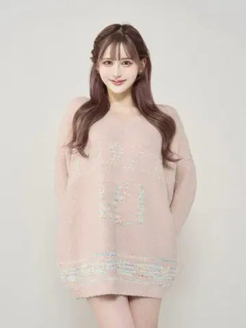 Darich 믹스 컬러 RD 니트 튜닉 핑크