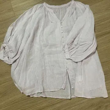 린넨 옅은 핑크색 반소매 셔츠
