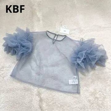 KBF 볼륨 슬리브 튤 풀오버 블라우스 셔츠 블루 새상품