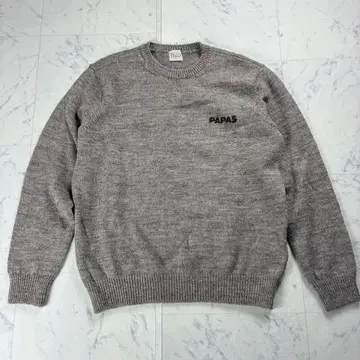 새상품급 파파스 현행 로고 긴팔 니트 스웨터 사이즈 M 그레이 베이지