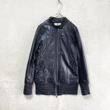 SHIPS/레더 자켓 가죽 점퍼/도킹 이소재 니트 블랙