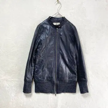 SHIPS/레더 자켓 가죽 점퍼/도킹 이소재 니트 블랙