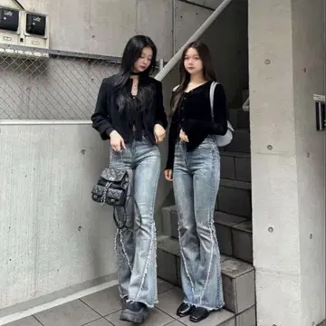 emmy 프린지 디자인 플레어 데님 팬츠