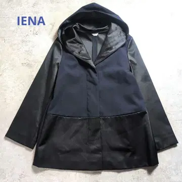 새상품급 IENA 이소재 절개 후드 코트 네이비 x 블랙 본딩