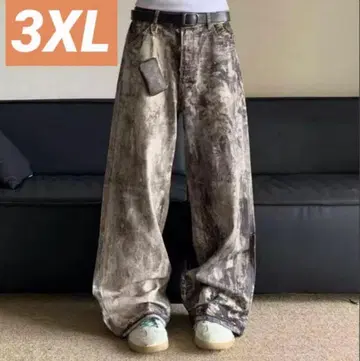 워시드 데님 리얼트리 3XL 배기 팬츠 와이드 팬츠 카모플라주