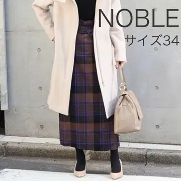 NOBLE 체크 오버턱 롱 타이트 스커트