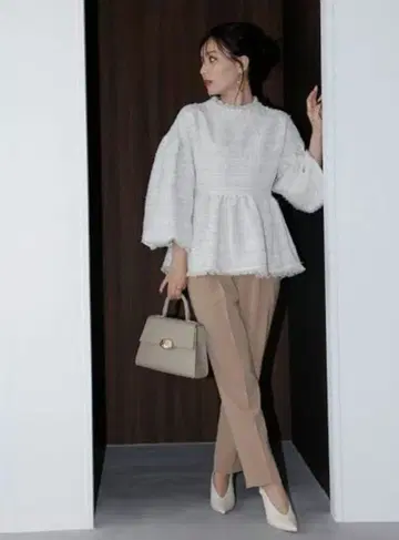 오리지널 트위드 벌룬 슬리브 블라우스
