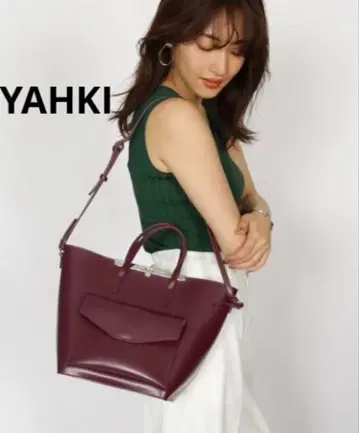 야키 YAHKI 플랩 포켓 천연 가죽 토트백 보르도 와인