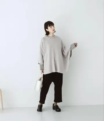나추란 더블 페이스 판초 그레이 니트