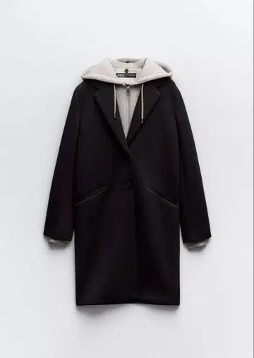 ZARA 블랙 코트 그레이 후드 부착
