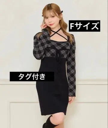 apres jour 크로스 리본 니트 미니 원피스 프리 사이즈 택 포함