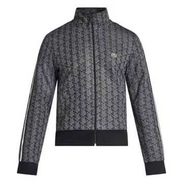 XL 라코스테 모노그램 자카드 트랙 자켓 저지 블랙