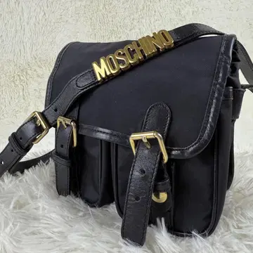 MOSCHINO 모스키노 숄더백 로고 메탈 블랙 나일론
