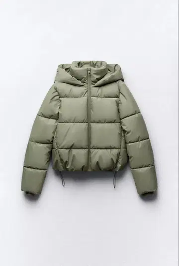 ZARA 라이트 그린 후드 부착 다운 자켓