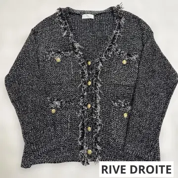 완판템 RIVE DROITE 트위드 니트 가디건 블랙 x 화이트