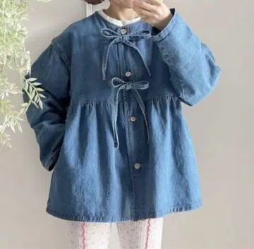 시마무라 리본 데님 페플럼 자켓 G 사이즈 M 블루 새상품급