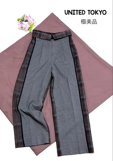 유나이티드 도쿄 바이컬러 와이드 팬츠 체크 무늬 와이드 팬츠 가을/겨울