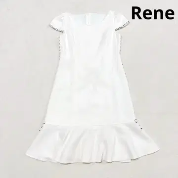 새상품급 르네 프렌치 슬리브 리본 원피스 페플럼 디자인 화이트 34