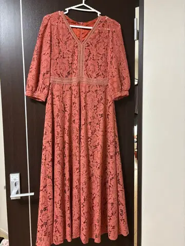 오렌지 레이스 맥시 길이 원피스