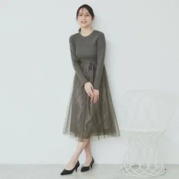 [ 미사용 새상품 ] index 튤 레이스 스커트 도킹 원피스 L 사이즈