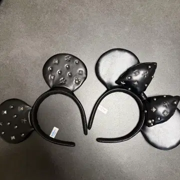 블랙 미키 머리띠 가죽 세트