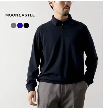MOONCASTLE 네이비 긴팔 니트 피케 셔츠