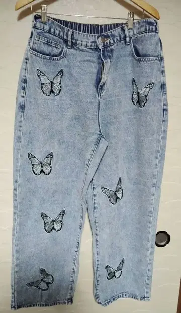 SHEIN 버터플라이 자수 케미컬 데님 청바지 빅 사이즈