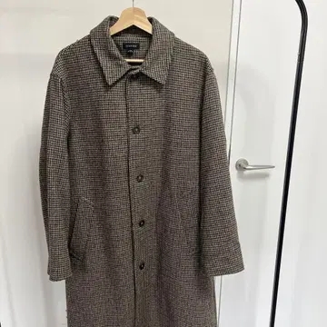 브라운 체크 무늬 하운드투스 체크 패턴 롱 코트