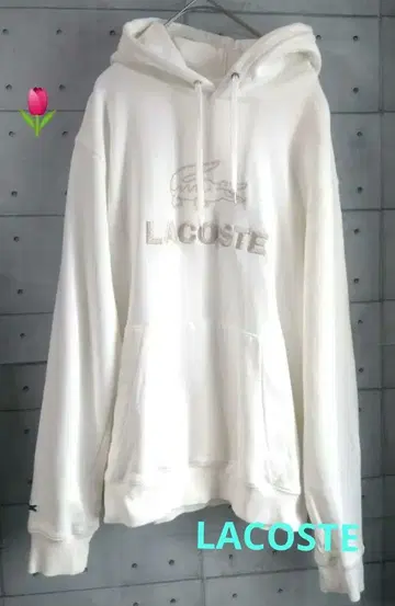 LACOSTE 펄 컬러 로고 자수 후드티 화이트 US S 사이즈 M 상당