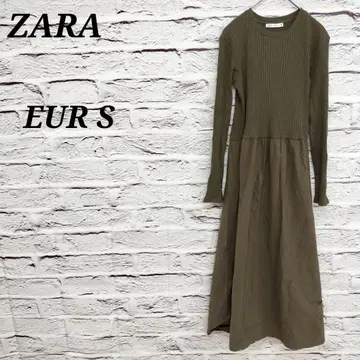 R4646 자라 [ EUR S ] 긴팔 리브 니트 롱 원피스 브라운