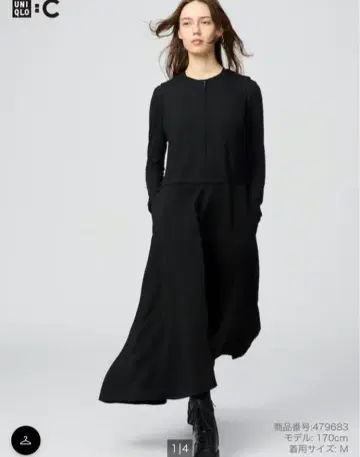 유니클로c 신상 하프 지퍼 슬리브리스 원피스 블랙 L