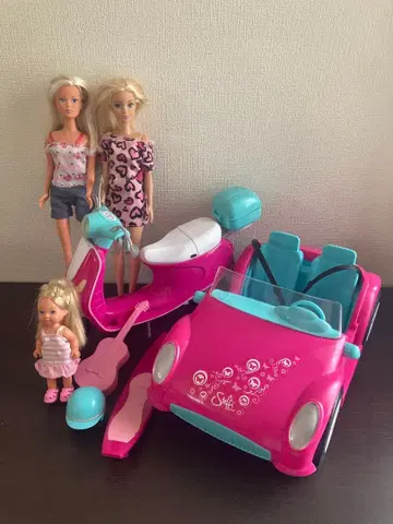 바비 인형 세트 핑크 오픈카와 스쿠터