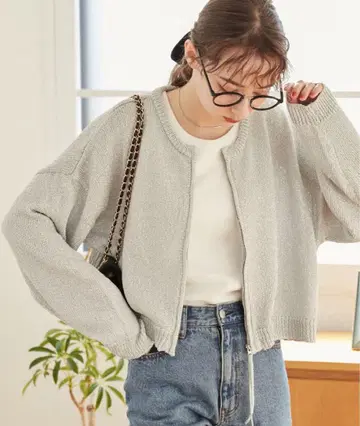 ANGIE 실버 니트 가디건 프론트 오픈