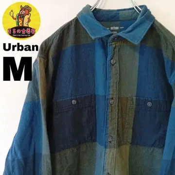 USA 구제 의류 Urban 플란넬 셔츠 M 그린 네이비 체크