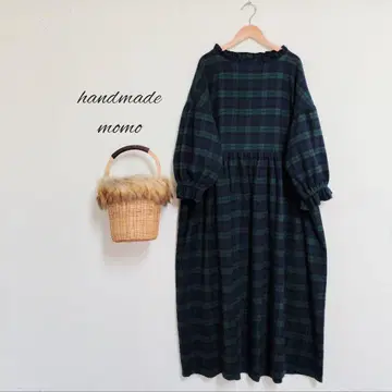 handmade 블랙워치 개더 원피스 free 긴팔