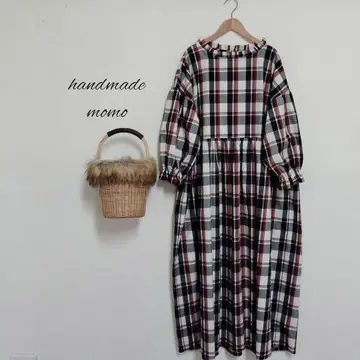 handmade 체크 개더 원피스 free 긴팔