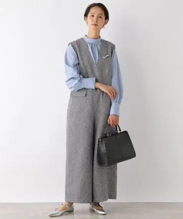 트위드 V넥 서룩 그레이 올인원