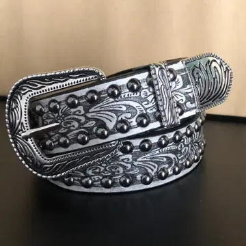 벨트 실버 블랙 스터드 웨스턴 장식 전체 길이 100cm 폭 2.9cm