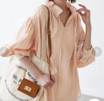 SLOBE IENA 오렌지 스트라이프 벌룬 슬리브 셔츠