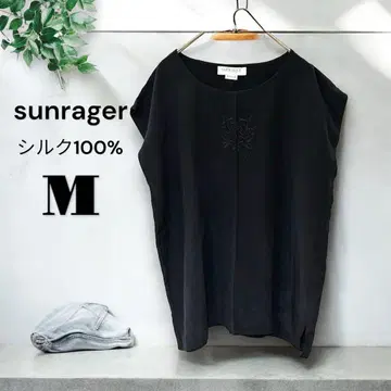sunrager [M] 실크 100% 블랙 자수 블라우스 슬리브리스