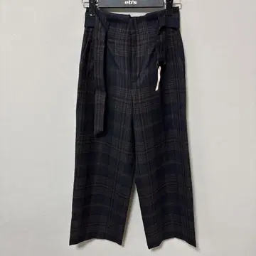 BRAHMIN 네이비 체크 울 와이드 팬츠 38