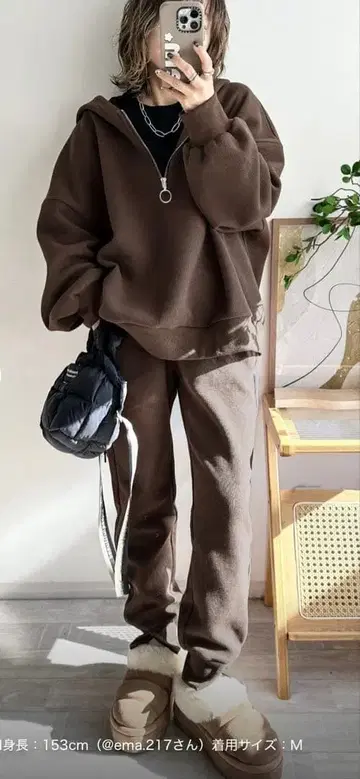 AMELY 와플 하프 지퍼 셋업 L