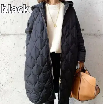 퀼팅 체형 커버 블랙 방한 후드 심플 F 사이즈