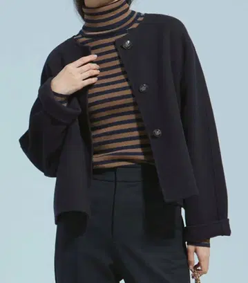 미사용 23구 24AW 울 리버 노카라 코트 38 네이비