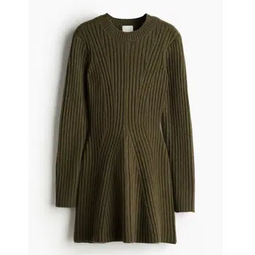 H&M 리브 니트 원피스 다크 카키 그린 S