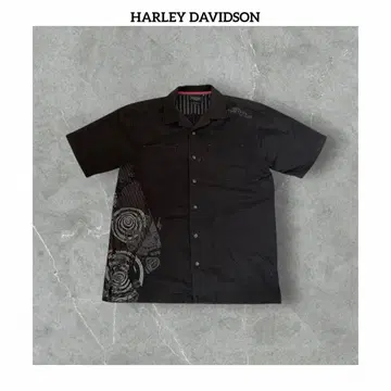 할리데이비슨 스컬 프린트 반팔 오픈 카라 워크 셔츠