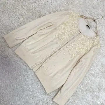 TALBOTS 비즈 포함 가디건 아이보리 M 깔끔한 스타일리시